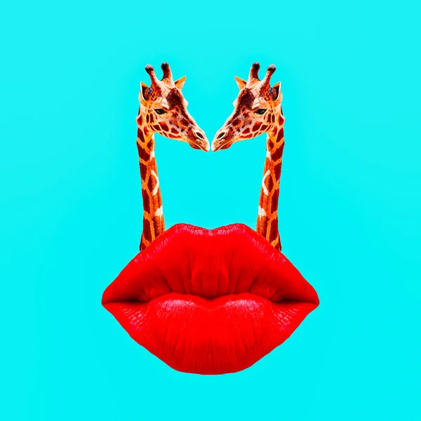 Collage Art Contemporain Amour Girafe Concept Saint Valentin — Photo