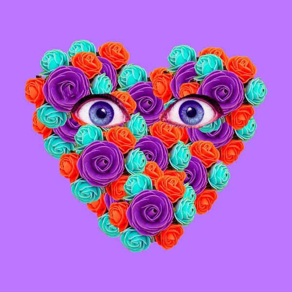 Art Visuel Minimal Collage Coeur Vivant Roses Concept Art Amour — Photo