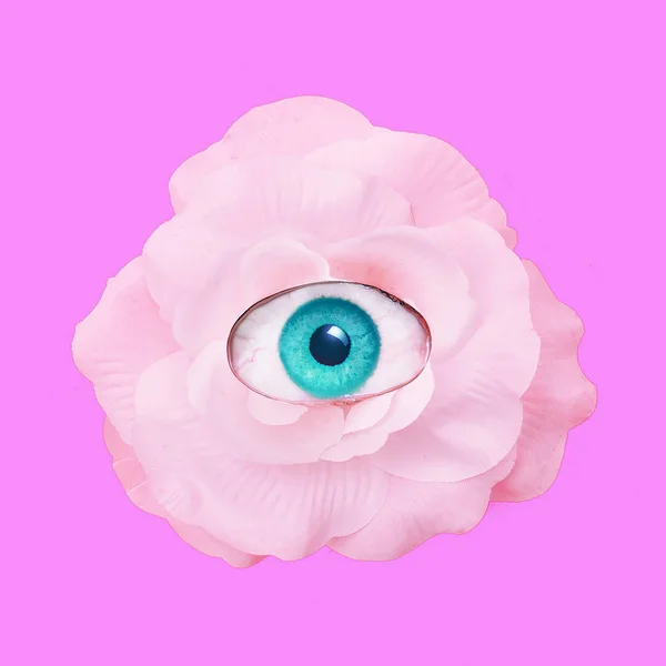 当代艺术拼贴画 浪漫的花玫瑰眼睛 — 图库照片