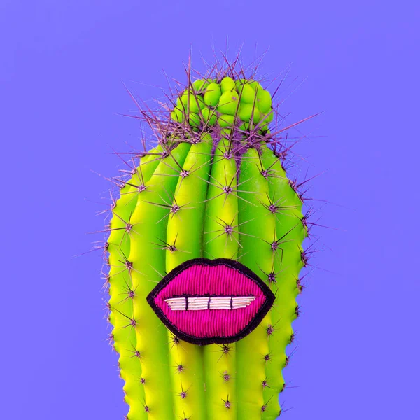 Kaktus Bokovky Kreativní Minimal Art Kaktus Milence Koncept — Stock fotografie