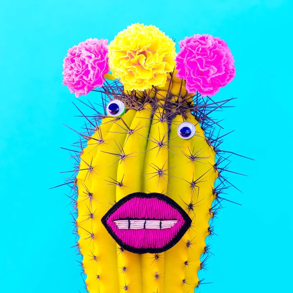 Lady Cactus Art Minimal Créatif Cactus Amant Concept — Photo