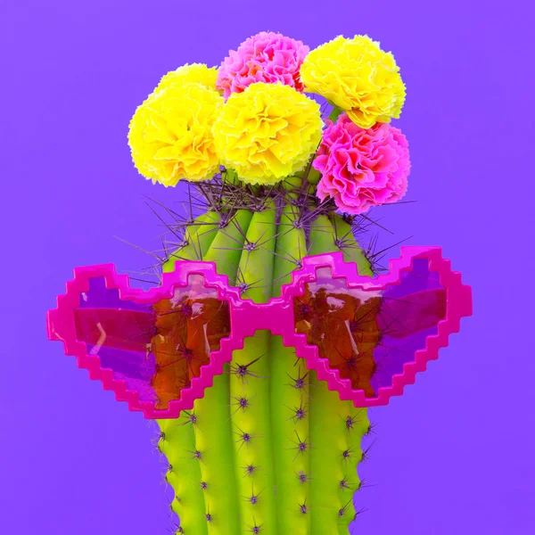 Tropical Vacation Cactus Stylish Sunglasses Hearts Hawaiian Mood — Stock Photo, Image