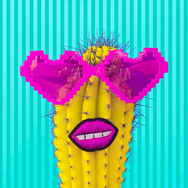 Tropical Vacation Hipster Cactus Stylish Sunglasses Hearts Hawaiian Mood — Stock Photo, Image