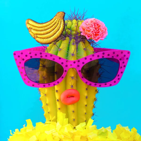 Stylová Dovolená Lady Kaktus Kaktus Zábavné Umění Nálada Havaj — Stock fotografie