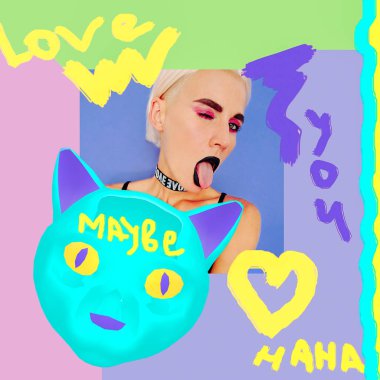 Kız yağma son moda makyaj. Yaratıcı kolaj. Belki de ben seni. 