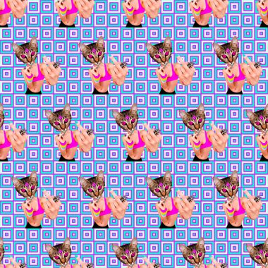 Kesintisiz en az moda deseni. Kitty hipster arka plan. Kullanım 