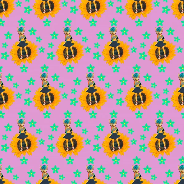 Seamless minimal pattern. Vintage Kitty background. Use for t-sh