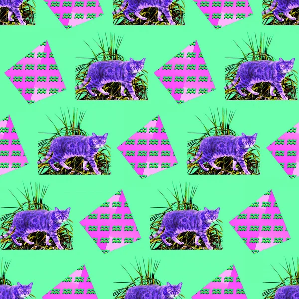 Seamless minimal pattern.Fashion Cat background. Use for t-shirt — Stock Photo, Image