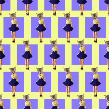 Kesintisiz en az moda deseni. Bayan kedi vintage bir görünüm. Fo kullanın