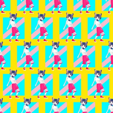 Kesintisiz en az moda deseni. Kedi sokak stili. T-s için kullanın