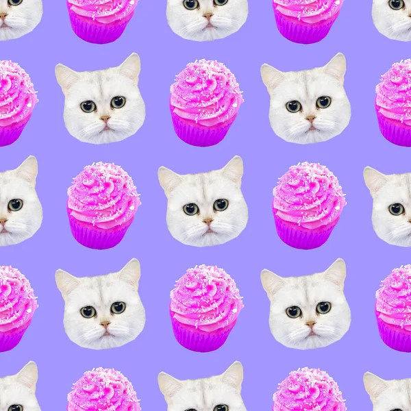 Seamless minimal fashion pattern. Kitty cake lover background. U — Stock Photo, Image