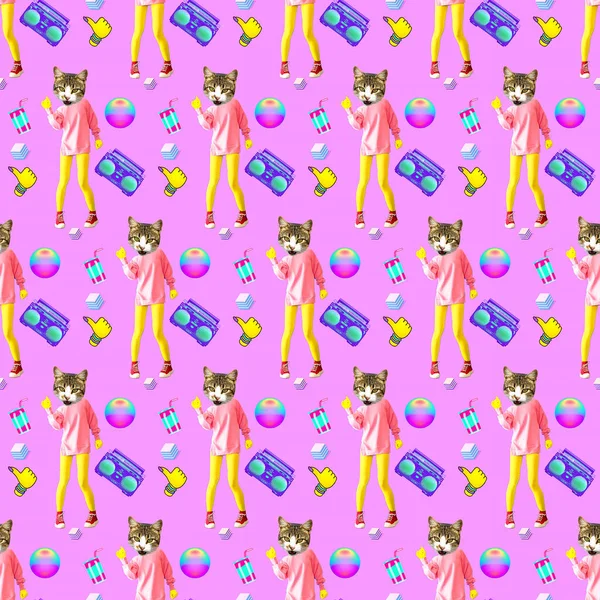 Seamless minimal fashion pattern. Kitty party lover background.