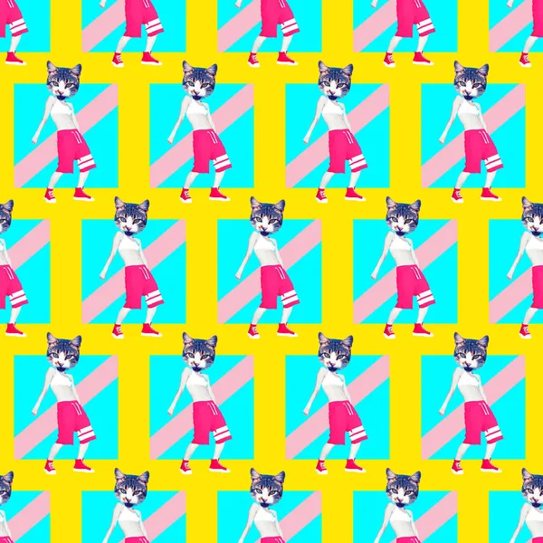 Seamless minimal fashion pattern.  Cat street style. Use for t-s — Stock Photo, Image
