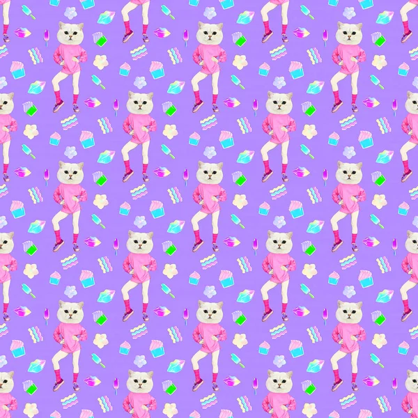 Seamless minimal fashion pattern. Cat candy mood. Use for t-shir