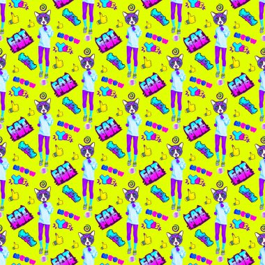 Kesintisiz en az desen. Kedi güç. Kullanım için t-shirt, tebrik 