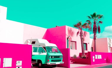 Kanarya Adası konum. Pembe Pastel renkler trend. Moda trave