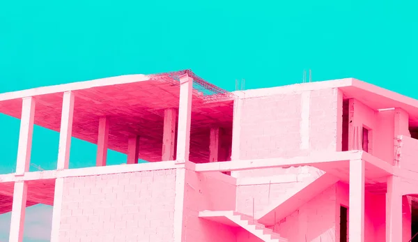 Pink color concept. Minimal building art