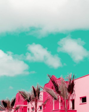 Kanarya Adası. Pembe moda minimal seyahat tasarımı. Tou için idealdir