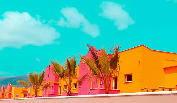 Kanarya Adası konumu. Colorfull moda minimal seyahat tasarımı.