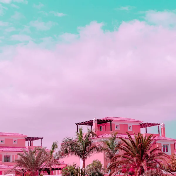 Canarias. Mínimo. Diseño Pink Palm. Ideal para tarjeta de viaje —  Fotos de Stock