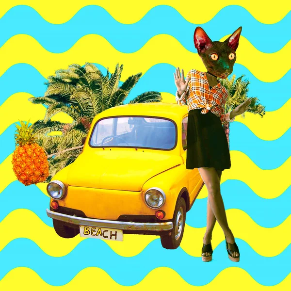 Collage de arte contemporáneo. Retro Kitty Mood. Concepto de cultura Zine —  Fotos de Stock