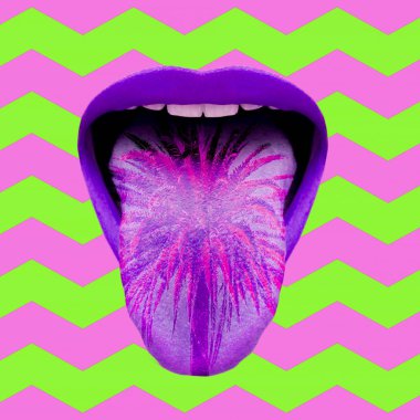 Çağdaş minimal sanat kolajı. Palm ile Funny Mouth. Zine cu