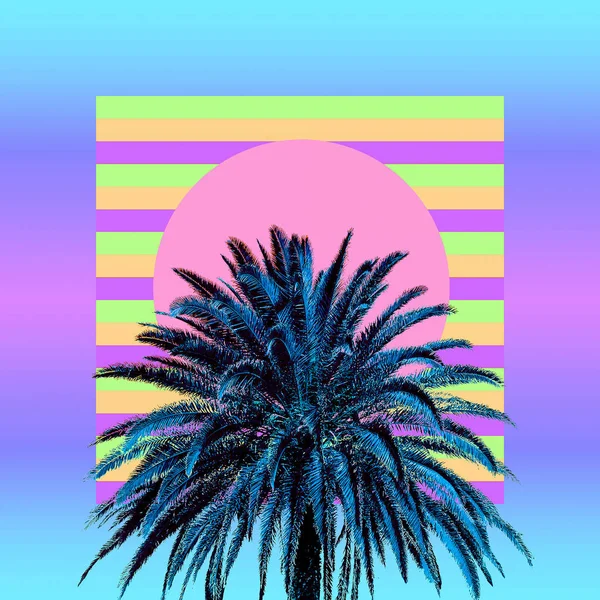 Collage de arte estético. Palm. Humor de playa. Tendencia de cultivo Zine —  Fotos de Stock