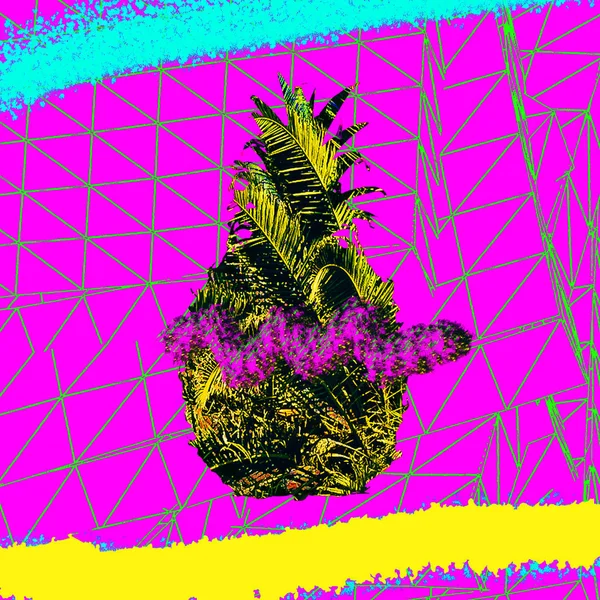 Hedendaagse kunst collage. Ananas minimaal. Zine Culture concep — Stockfoto