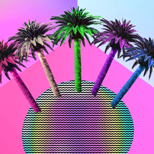 Aesthetic art collage. Palm Trees. Beach mood. Zine culture tren — Stock Photo, Image