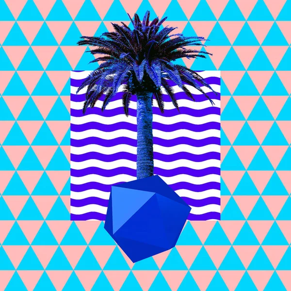 Colagem de arte mínima contemporânea.Tropical palms mood. Zine cultu — Fotografia de Stock