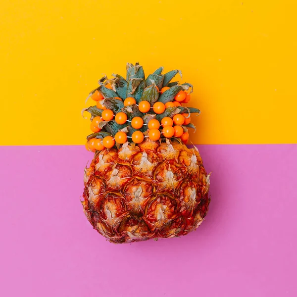 Tropical Pineapple Hawaii mood. Minimal flat lay fashion art — Stock Photo, Image