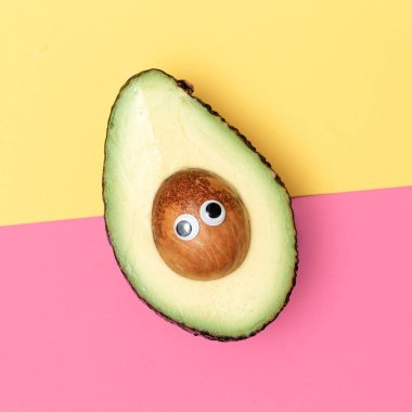 Avokado. Komik bir karakter. Minimal düz yatıyordu sanat. Vegan kavramı