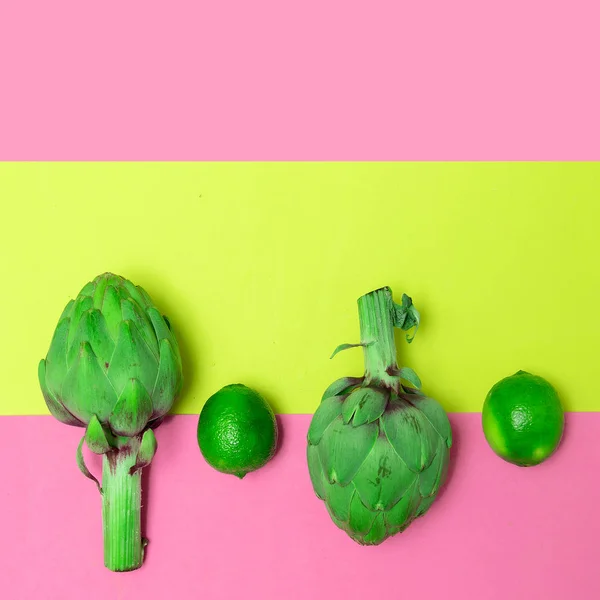 Artichaut et citron vert. Concept de design végétalien minimal — Photo