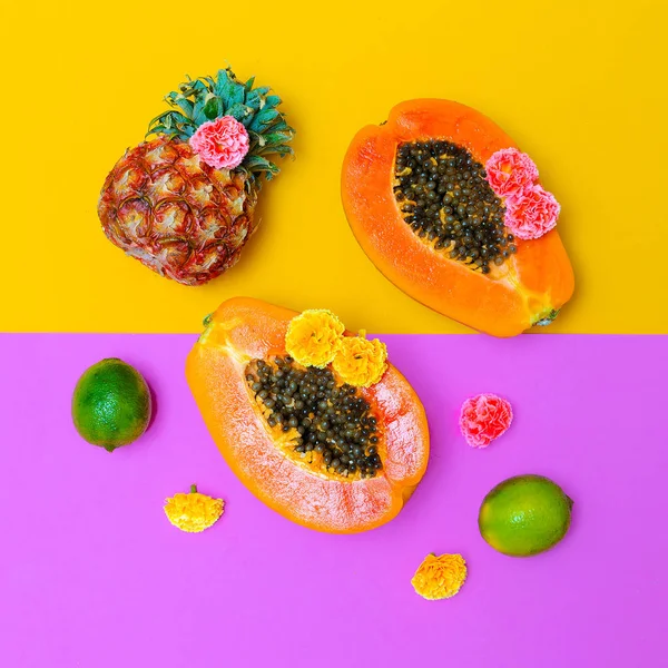 Fruits frais tropicaux. Concept végétalien minimal — Photo