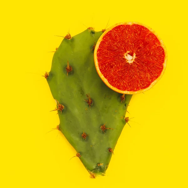 Mescolare cactus e pompelmo. Arte laica piatta creativa — Foto Stock