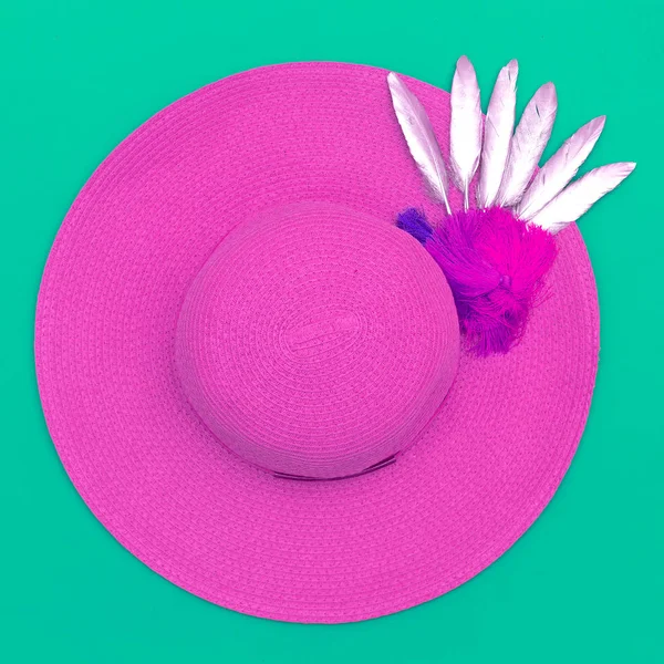 Stylish accessory hat. Minimal flat lay art — Stock Photo, Image