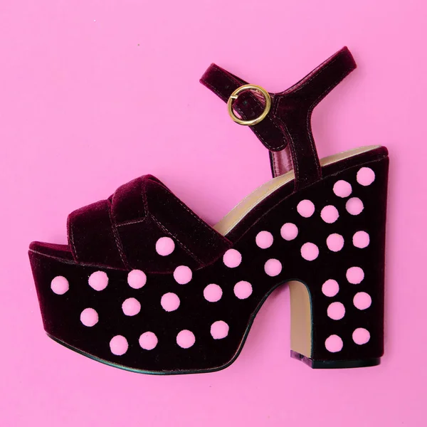 Stylish creative shoes with heels. Minimal flat lay art