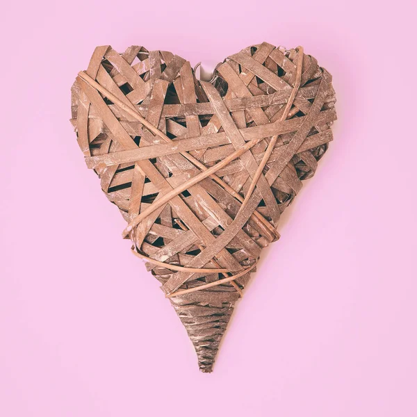 Wooden heart souvenir. Flat lay art — Stock Photo, Image