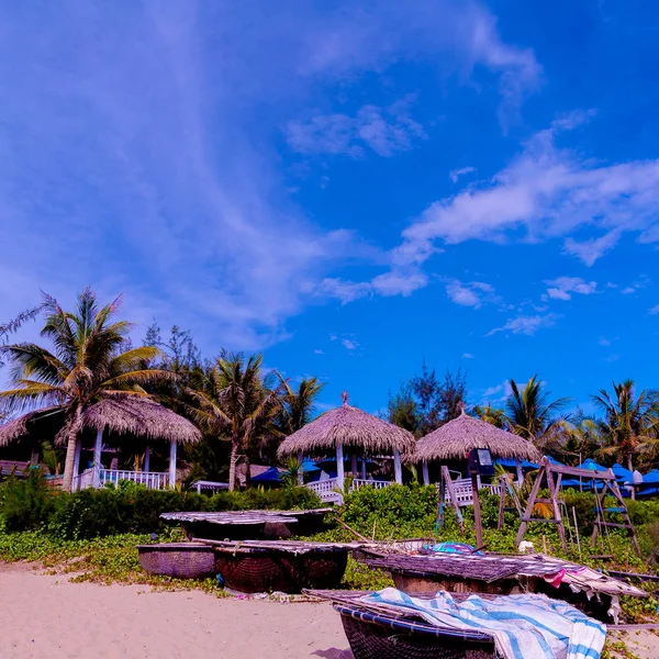 旅游时尚理念。越南。海滩棕榈位置 — 图库照片