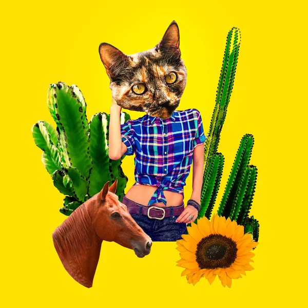 Moda collage arte mínimo. Kitty Estilo de país — Foto de Stock