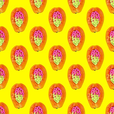 Dikişsiz desen. Dekor Papaya. T-shirt, tebrik kartları için kullanın,