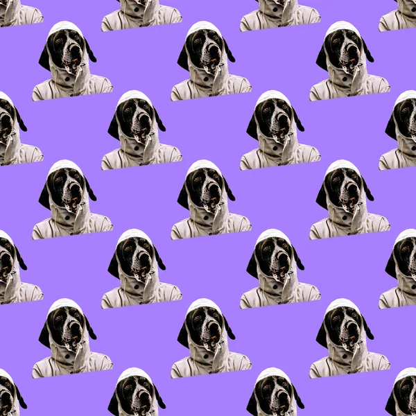 Bezszwowy wzór. Zabawny pies. Użyj do koszulki, kartki okolicznościowe, wra — Zdjęcie stockowe