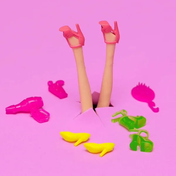 Doll legs in stylish shoes. Fashion Lady concept minimal art — Stock Photo, Image