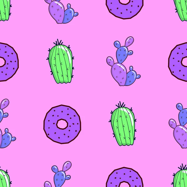 Schema senza soluzione di continuità. Mescolare cactus e ciambelle. Uso per t-shirt, saluto — Foto Stock