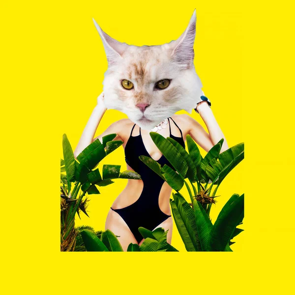 Samtida konst collage. Beach Kitty humör — Stockfoto