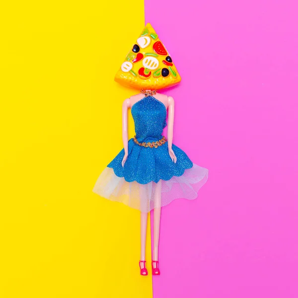 Pizza Head Doll. Amante de la pizza plana arte laico — Foto de Stock