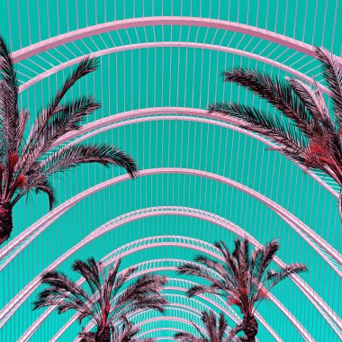 Palmiye ve geometri. Minimal seyahat konsept sanatı