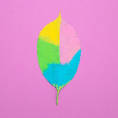 Yaratıcı boyalı yaprak. Minimal düz döşeme sanatı