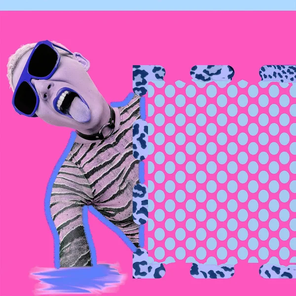 Swag Party girl. Creative zine collage. Animal print and geometr — Stock Image Swag Party girl. Creative zine collage. Animal print and geometr Stock Photo