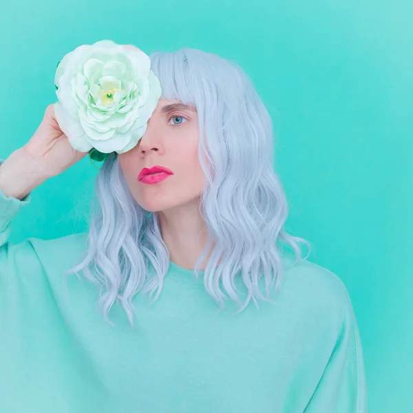 Estilo Flores Baunilha Estética Feminina Tendências Cores Monocromáticas Aqua Menthe — Fotografia de Stock